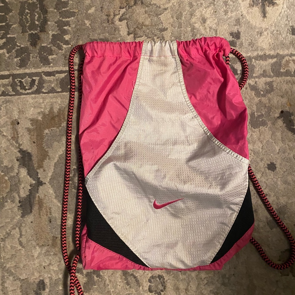 Nike Premium String Backpack Pink Silver Heavy Duty Embroidered Sports
